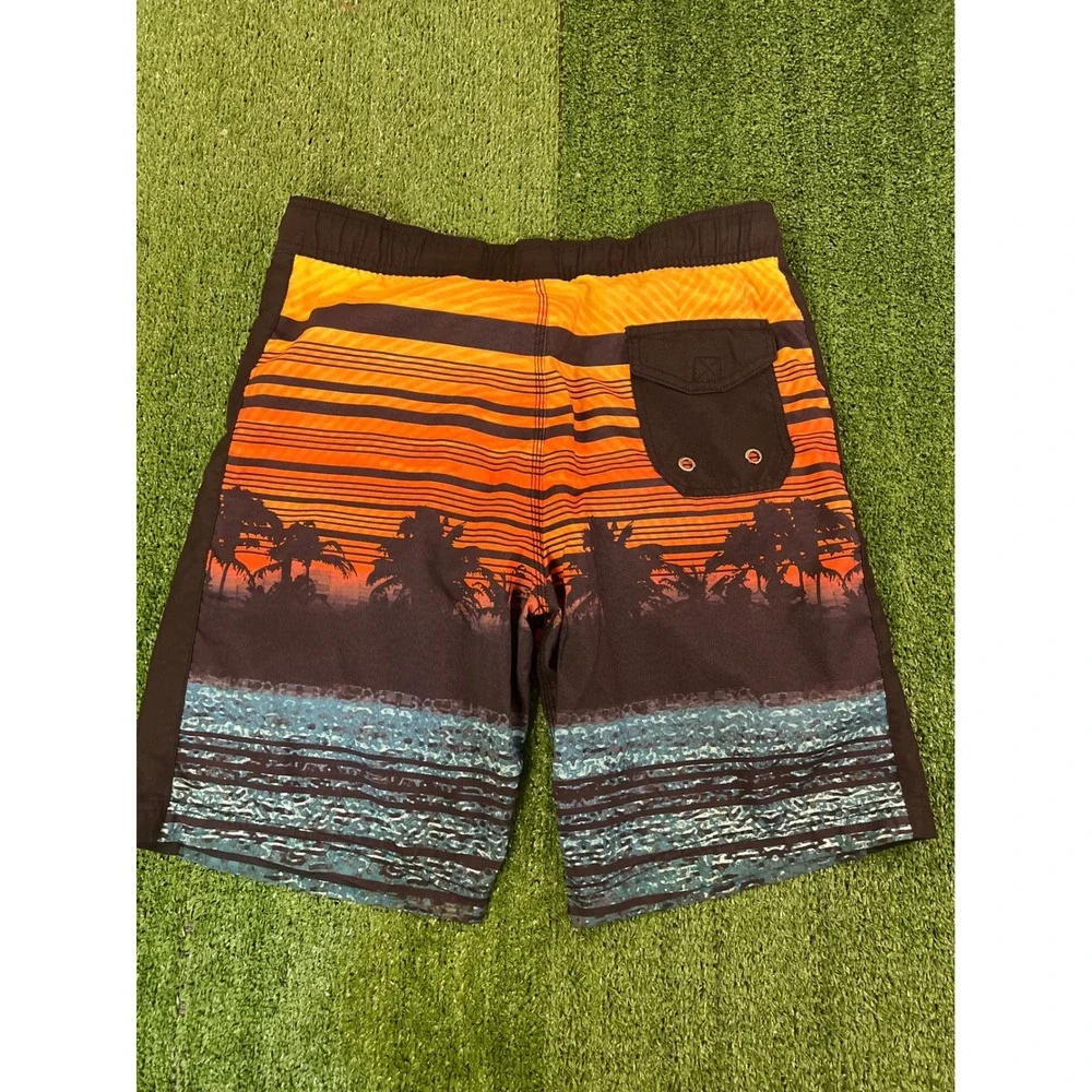 Corona Extra Board Shorts Mens Size 35 Black Sunset Palm Tree Graphic Swim Trunk